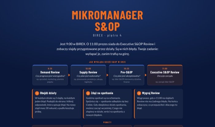 Mikromanager S&OP - ekran startowy z dniem S&OP
